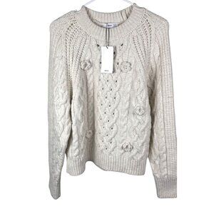 NWT Mango (MNG) Long Sleeve Fisherman Knit Heavy Sweater Winter White Sz XL NEW